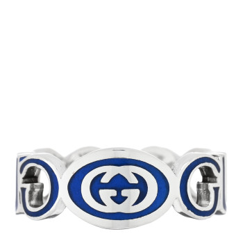 GUCCI Sterling Silver Enamel Interlocking G Logo Ring 61 9.5 Blue