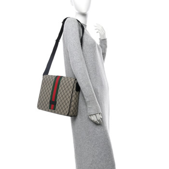 GUCCI GG Supreme Monogram Web Flap Messenger Bag Black