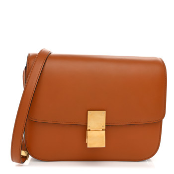 CELINE Box Calfskin Medium Classic Box Flap Bag Tawny