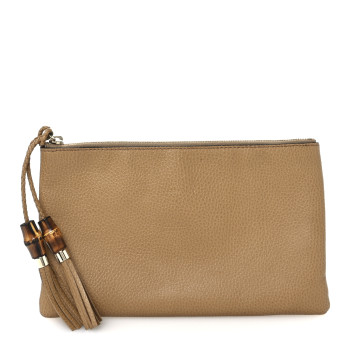 GUCCI Calfskin Large Bamboo Clutch Brown