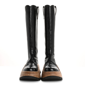 LOUIS VUITTON Patent Calfskin LV Zoom Platform High Boots 37 Black
