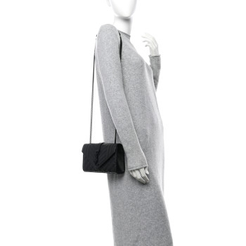 SAINT LAURENT Grain De Poudre Textured Mixed Matelasse Triquilt Small Monogram Monochrome Satchel Black