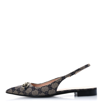 GUCCI Monogram Horsebit Womens Slingback Ballet Flat 39 Beige Blue