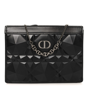 CHRISTIAN DIOR Calfskin Macrocannage Diamond Caro Zipped Pouch With Chain Black
