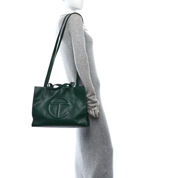 TELFAR Vegan Leather Medium Shopping Bag Dark Olive
