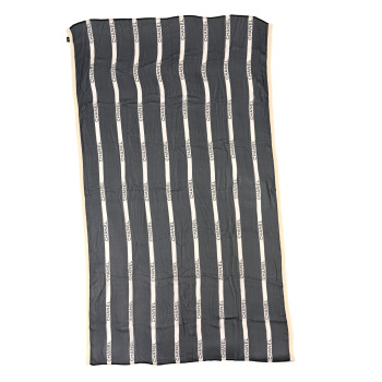 CHANEL Silk Cotton Cashmere Scarf Shawl Black White
