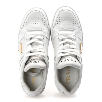 PRADA Vitello Rois Triangle Womens Downtown Platform Low Top Sneakers 35.5 White