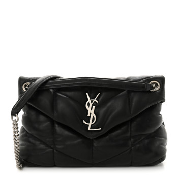 SAINT LAURENT Lambskin Quilted Small Loulou Puffer Monogram Chain Satchel Black