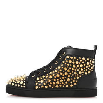 CHRISTIAN LOUBOUTIN Calfskin Louis  Spikes Flat Mens Sneakers 42.5 Black