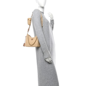 PRADA Yarn Raffia Effect Crochet Re-Edition 2005 Shoulder Bag Naturale