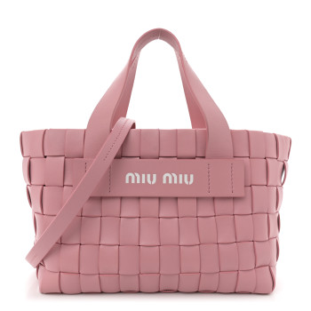 MIU MIU Nappa Intreccio Woven Tote Rosa