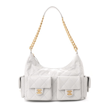 CHANEL Shiny Lambskin Quilted Trendy Pockets Hobo Grey