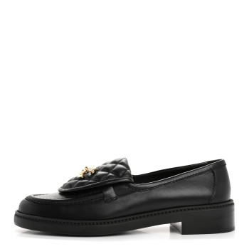 CHANEL Lambskin Quilted CC Turnlock Loafers 39 Black