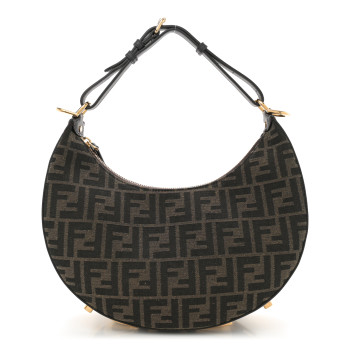 FENDI Fabric Jacquard Vitello Grace FF 1974 Small Fendigraphy Hobo Bag Tobacco Moro Ebano