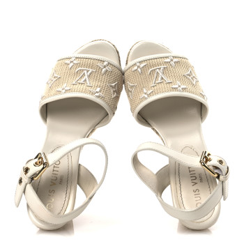 LOUIS VUITTON Canvas Monogram Starboard Espadrille Wedge Sandals 37.5 Beige White