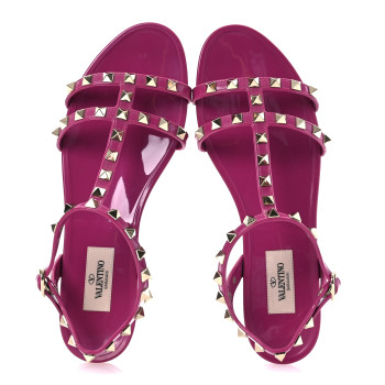 VALENTINO GARAVANI PVC Jelly Rockstud Caged Flat Thong Sandals 38 Blossom