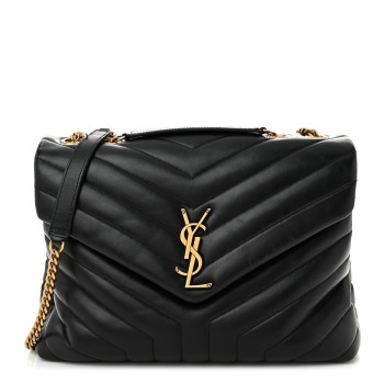 SAINT LAURENT Calfskin Y Quilted Monogram Medium Loulou Chain Satchel Black
