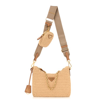 PRADA Yarn Raffia Effect Crochet Re-Edition 2005 Shoulder Bag Naturale