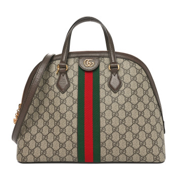 GUCCI GG Supreme Monogram Web Medium Ophidia Top Handle Dome Bag Brown