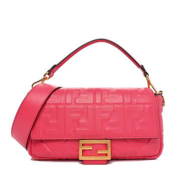 FENDI Nappa FF 1974 Embossed Baguette Lampone