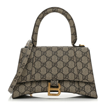 BALENCIAGA X GUCCI GG Supreme Monogram Small Hourglass Top Handle Bag Beige Ebony