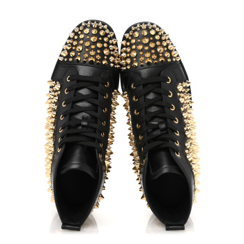 CHRISTIAN LOUBOUTIN Calfskin Louis  Spikes Flat Mens Sneakers 42.5 Black