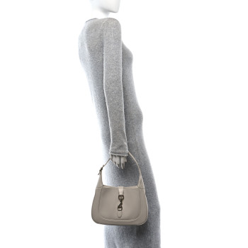 GUCCI Ancora Calfskin Web Small Jackie Shoulder Bag Light Grey