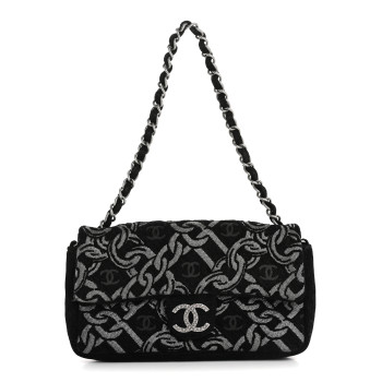 CHANEL Tweed CC Cruise Small Chain Flap Black Silver
