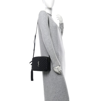 SAINT LAURENT Calfskin Matelasse Monogram Lou Camera Bag Black
