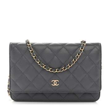 CHANEL Caviar Quilted Wallet on Chain WOC Grey