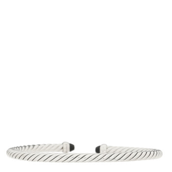 DAVID YURMAN Sterling Silver Diamond Black Onyx 4mm Cable Flex Bracelet