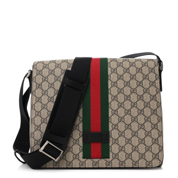 GUCCI GG Supreme Monogram Web Flap Messenger Bag Black