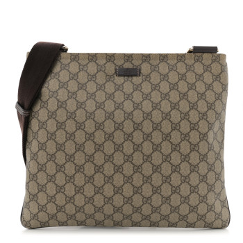 GUCCI GG Supreme Monogram Medium Flat Messenger Bag Dark Brown