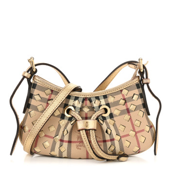 BURBERRY Haymarket Check Perforated Crossbody Gold