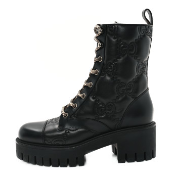 GUCCI Cordovan Lux Nappa GG Matelasse Lace Up 60mm Combat Boots 37 Black