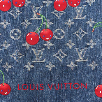 LOUIS VUITTON LV X TM Silk Monogram Cerises Square Scarf 90 Denim Blue