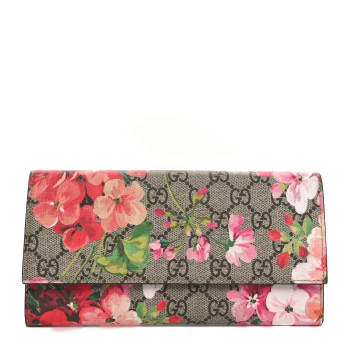 GUCCI GG Supreme Monogram Blooms Continental Wallet Beige Multicolor Dry Rose