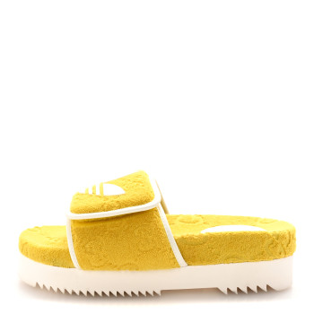 GUCCI X ADIDAS Magic Sponge Terry Cloth Trefoil GG Monogram Womens Platform Sandals 39 Smile Yellow Off White