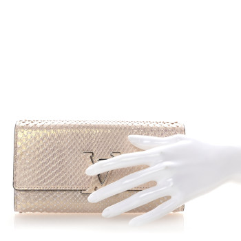 LOUIS VUITTON Metallic Snakeskin Capucines Wallet Pink