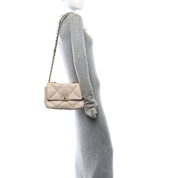 CHANEL Lambskin Quilted Medium Chanel 19 Flap Light Beige