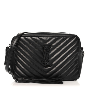 SAINT LAURENT Calfskin Matelasse Monogram Monochrome Lou Camera Bag Black