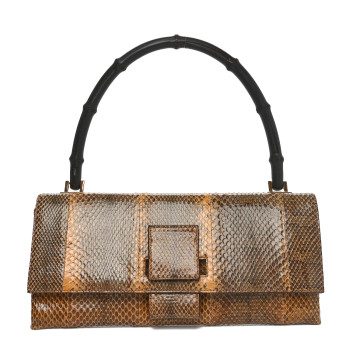 GUCCI Snakeskin Bamboo Top Handle Bag Natural
