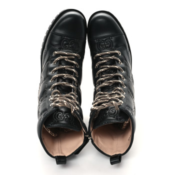 GUCCI Cordovan Lux Nappa GG Matelasse Lace Up 60mm Combat Boots 37 Black