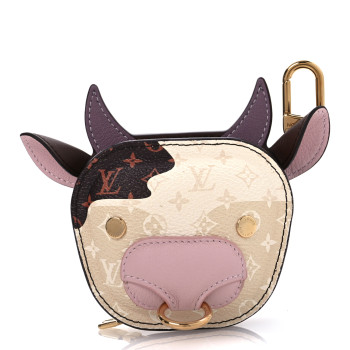 LOUIS VUITTON Monogram Calfskin LV Cow Pouch Bag Charm Brown