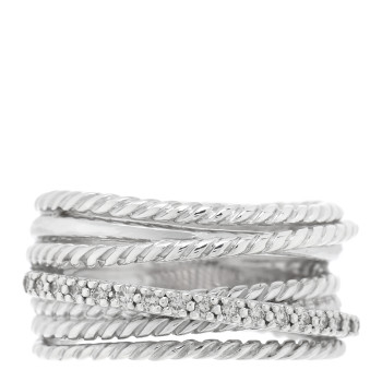 DAVID YURMAN Sterling Silver Diamond 11mm Wide Crossover Cable Ring 54 7