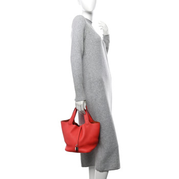 HERMES Taurillon Clemence Picotin Lock 22 MM Rouge De Coeur