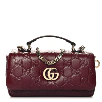 GUCCI Lambskin Embossed Mini GG Milano Top Handle Shoulder Bag Rosso Ancora