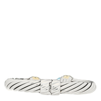DAVID YURMAN Sterling Silver 14K Yellow Gold Blue Topaz 10mm Cable Classics Hinged Bracelet