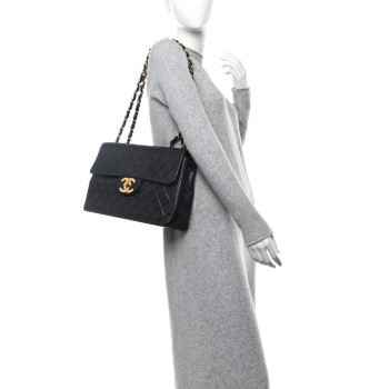 CHANEL Lambskin Quilted XL Jumbo Single Flap Black