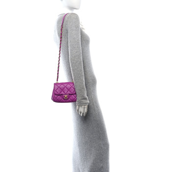 CHANEL Lambskin Quilted Mini Flap Purple
